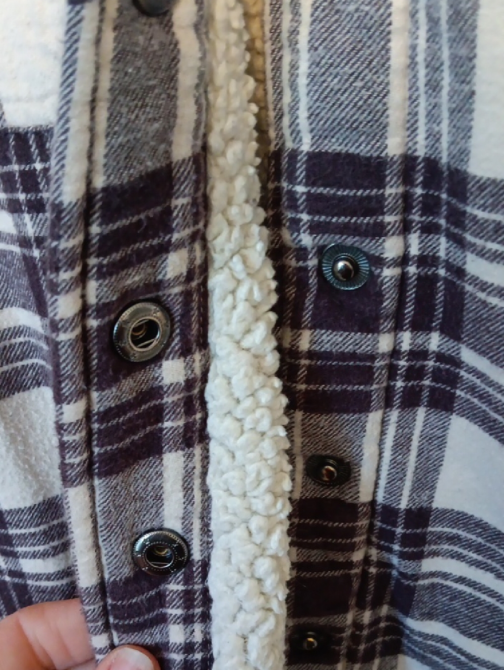Lucky Brand Sherpa-Lined Plaid Shacket in Off-White & Dark Brown - Picture 7 of 8